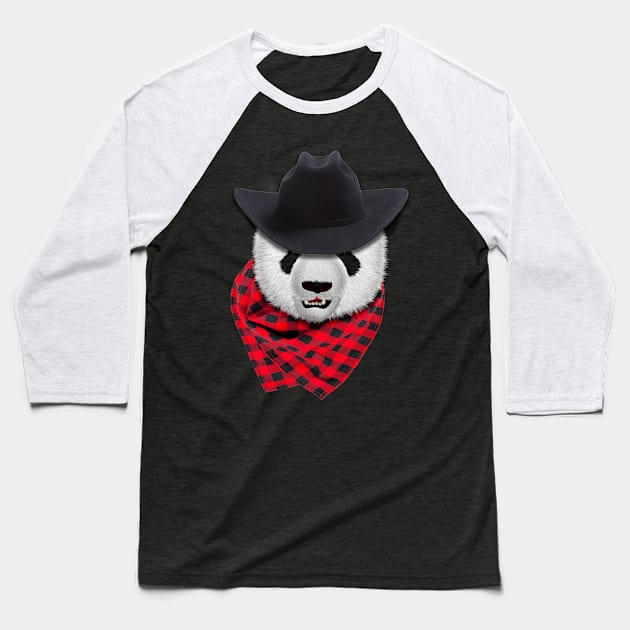 CowBoy Panda Bear Baseball T-Shirt by Ratherkool